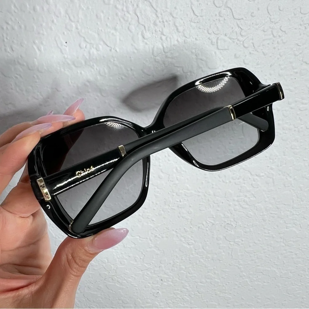 Chloe sunglasses black large round squared women - Picture 3 of 13